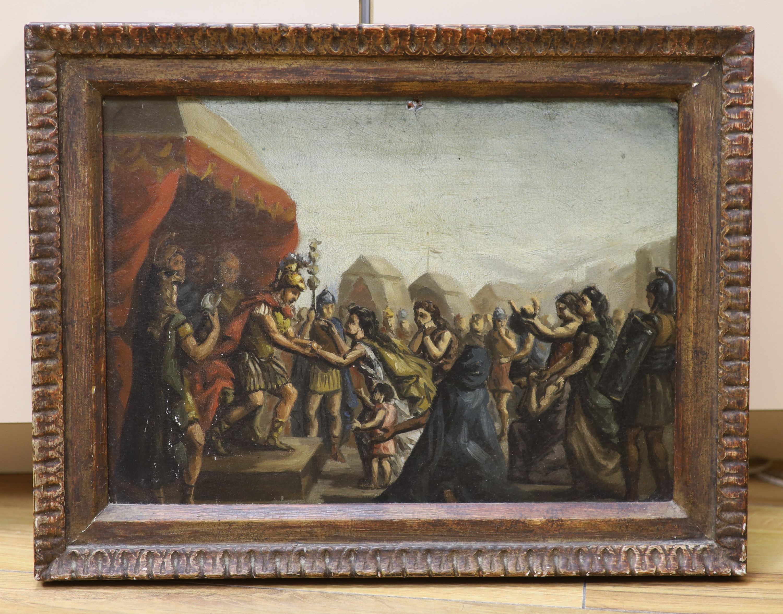 After Pierre Narcisse Guerin (1774-1833), oil on board, Coriolanus and his family, 22 x 31cm.